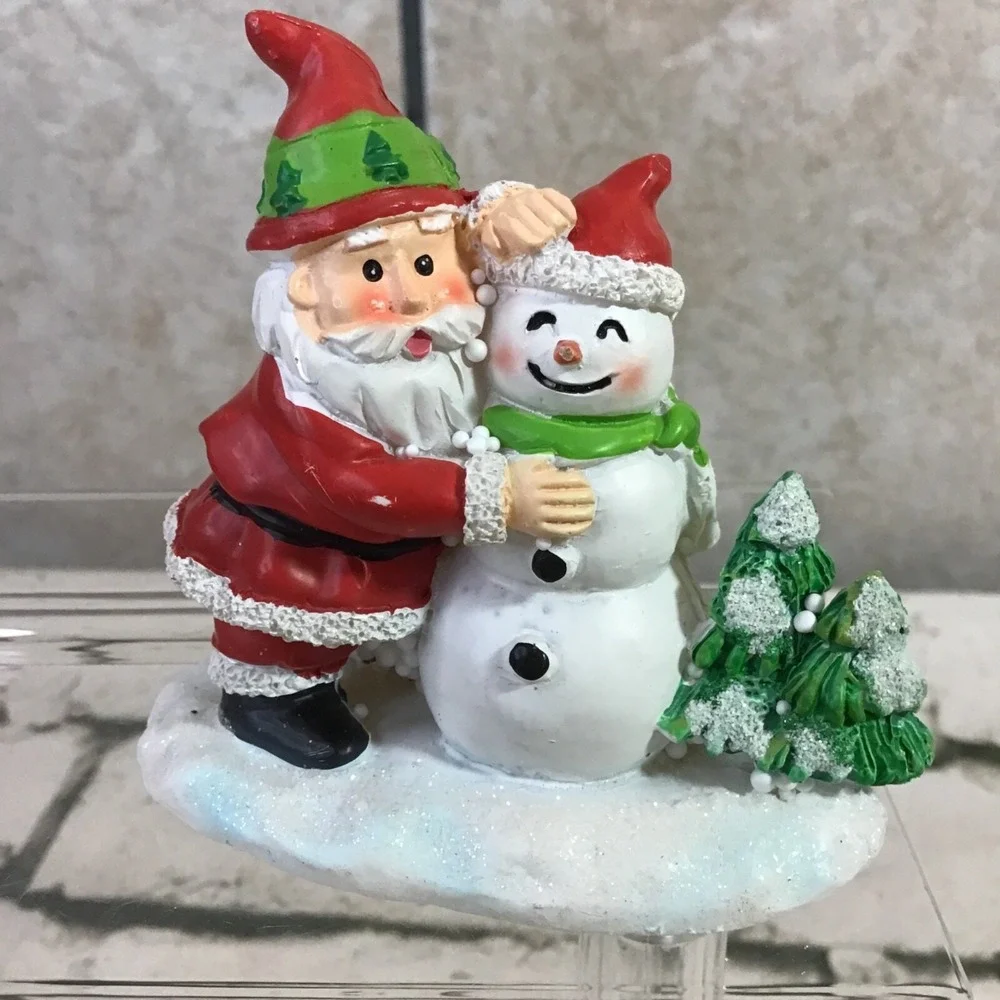 Christmas Figurine Santa Claus Building Happy Snowman 3